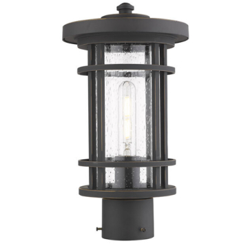 Z-Lite Jordan 1-Light Medium Outdoor Post Mount Fixture - 120V - Oil Rubbed Bronze / Clear Seedy