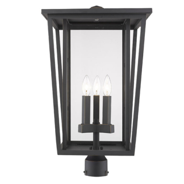 Z-Lite Seoul 3-Light Outdoor Round Post Mount Fixture - 120V - Oil Rubbed Bronze / Clear