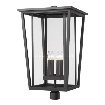Z-Lite Seoul 4-Light Outdoor Round Post Mount Fixture - 120V - Black / Clear