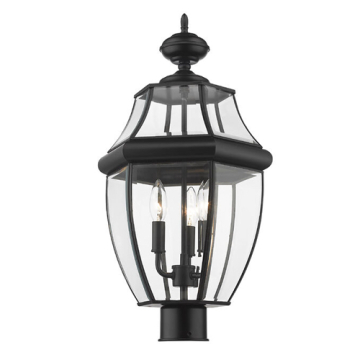Z-Lite Westover 3-Light Outdoor Post Mount Fixture - 120V - Black / Clear Beveled