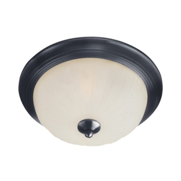 Maxim Lighting Essentials 14" 2-Light Flush Mount - Ribbed Frosted Glass Shade - 120V - Black