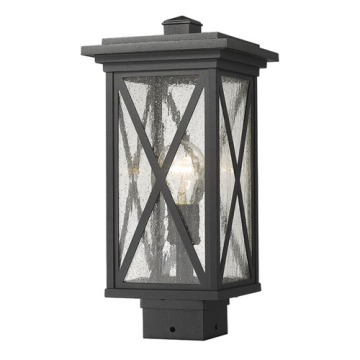 Z-Lite Brookside 1-Light Medium Outdoor Square Post Mount Fixture - 120V - Black / Clear Seedy