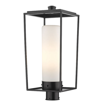 Z-Lite Sheridan 1-Light Large Outdoor Round Post Mount Fixture - 120V - Black / White Opal