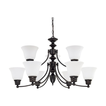 SATCO|NUVO Empire 9-Light Chandelier - Mahogany Bronze - Frost Glass Shade