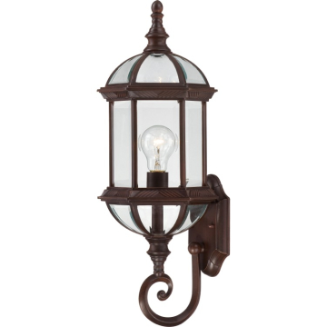 SATCO|NUVO Boxwood 1-Light Wall Lantern - Rustic Bronze / Clear Beveled Glass
