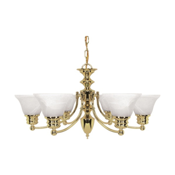 SATCO|NUVO Empire 6-Light Chandelier - Polished Brass - Alabaster Glass Shade