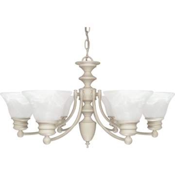 SATCO|NUVO Empire 6-Light Chandelier - Textured White - Alabaster Glass Shade