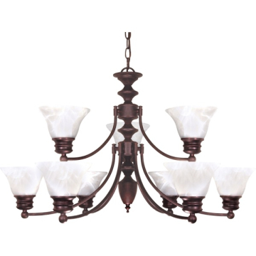 SATCO|NUVO Empire 9-Light Chandelier - Old Bronze - Alabaster Glass Shade