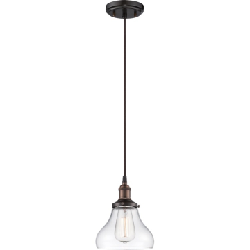 SATCO|NUVO Vintage 1-Light Pendant - Rustic Bronze - Clear Glass Shade - Lamp Included