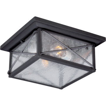 SATCO|NUVO Wingate 2-Light Outdoor Flush Mount - Textured Black / Clear Seeded Glass