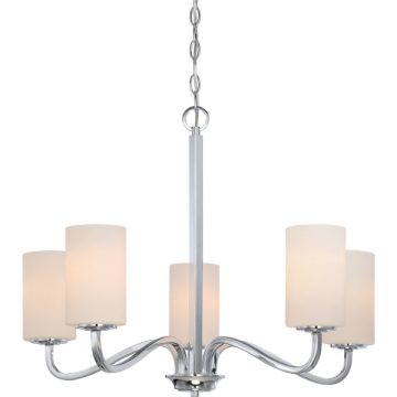 SATCO|NUVO Willow 5-Light Chandelier - Polished Nickel - White Glass Shade
