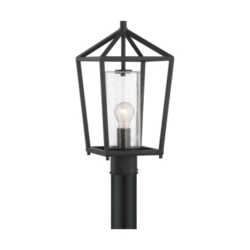 SATCO|NUVO Hopewell 1-Light Post Top Lantern - Matte Black / Clear Seeded Glass