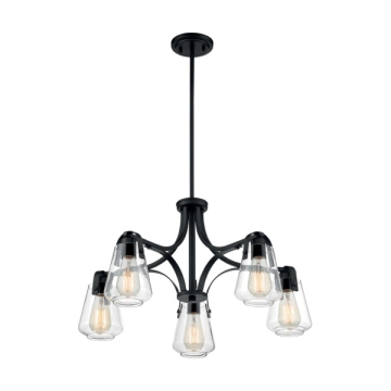 SATCO|NUVO Skybridge 5-Light Chandelier - Matte Black - Clear Glass Shade