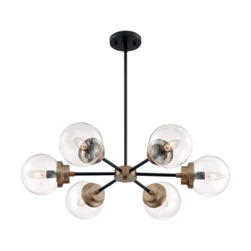 SATCO|NUVO Axis 6-Light Chandelier - Matte Black / Brass - Clear Glass Shade