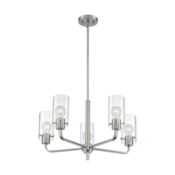 SATCO|NUVO Sommerset 5-Light Chandelier - Brushed Nickel - Clear Glass Shade