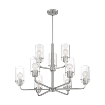 SATCO|NUVO Sommerset 9-Light Chandelier - Brushed Nickel - Clear Glass Shade