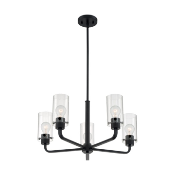 SATCO|NUVO Sommerset 5-Light Chandelier - Matte Black - Clear Glass Shade