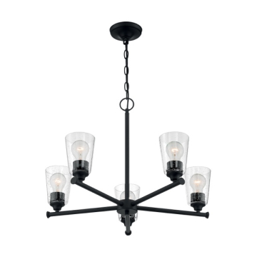 SATCO|NUVO Bransel 5-Light Chandelier - Matte Black - Clear Seeded Glass Shade