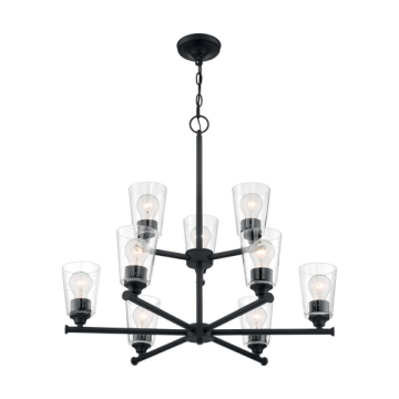 SATCO|NUVO Bransel 9-Light Chandelier - Matte Black - Clear Seeded Glass Shade