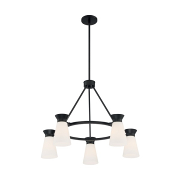 SATCO|NUVO Caleta 5-Light Chandelier - Black - Frost Glass Shade