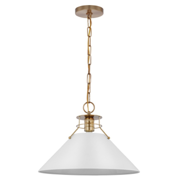 SATCO|NUVO Outpost 1-Light Large Pendant - Matte White / Burnished Brass