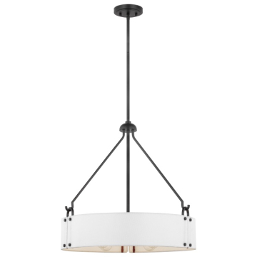 SATCO|NUVO Halter 4-Light Pendant - Matte Black - White Fabric Shade