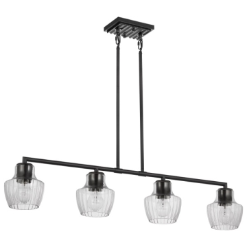 SATCO|NUVO Destin 4-Light Island Pendant - Black / Silver Accents - Clear Ribbed Glass Shade