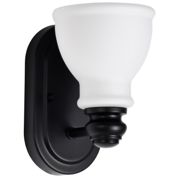 SATCO|NUVO Russel 1-Light Vanity Fixture - Matte Black / Satin White Glass