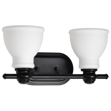 SATCO|NUVO Russel 2-Light Vanity Fixture - 15" - Matte Black / Satin White Glass