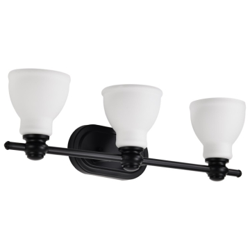 SATCO|NUVO Russel 3-Light Vanity Fixture - 24" - Matte Black / Satin White Glass