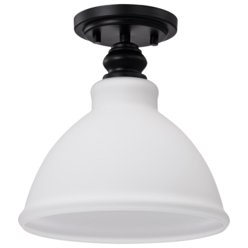 SATCO|NUVO Russel 1-Light Semi-Flush Fixture - Matte Black / Satin White Glass