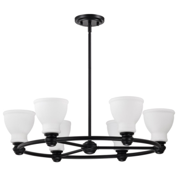 SATCO|NUVO Russel 6-Light Chandelier - Matte Black - Satin White Glass Shade