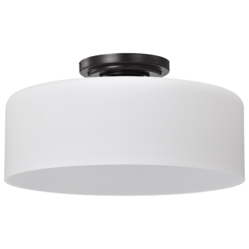 SATCO|NUVO Warren 1-Light Semi-Flush Fixture - Gun Metal / Satin White Glass