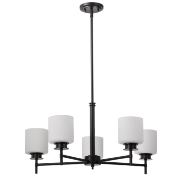 SATCO|NUVO Warren 5-Light Chandelier - Gun Metal - Satin White Glass Shade