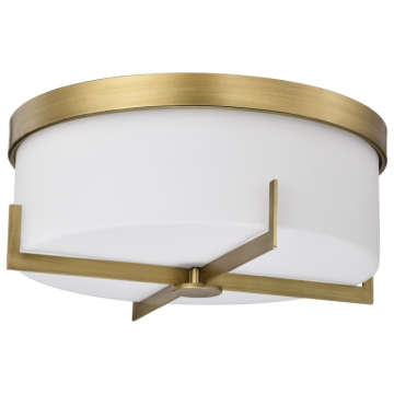 SATCO|NUVO Roselle 3-Light Flush Mount - 14" - Natural Brass / White Glass