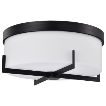 SATCO|NUVO Roselle 3-Light Flush Mount - 14" - Matte Black / White Glass