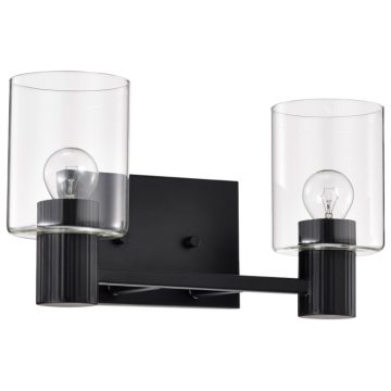 SATCO|NUVO Clarksville 2-Light Vanity Fixture - 14" - Matte Black / Clear Glass