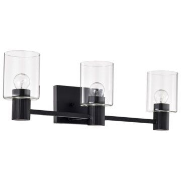 SATCO|NUVO Clarksville 3-Light Vanity Fixture - 24" - Matte Black / Clear Glass