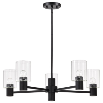 SATCO|NUVO Clarksville 5-Light Chandelier - Matte Black - Clear Glass Shade