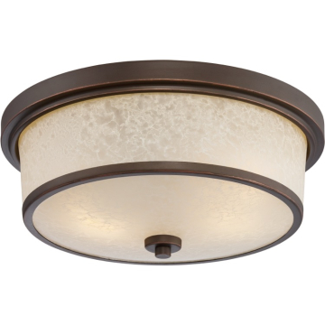 SATCO|NUVO Diego 2-Light Outdoor Flush Mount - Mahogany Bronze / Satin Amber Glass