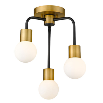 Z-Lite Neutra 3-Light Semi-Flush Mount - 120V - Matte Black / Foundry Brass