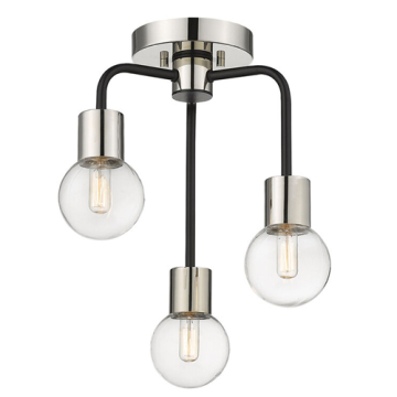 Z-Lite Neutra 3-Light Semi-Flush Mount - 120V - Matte Black / Polished Nickel