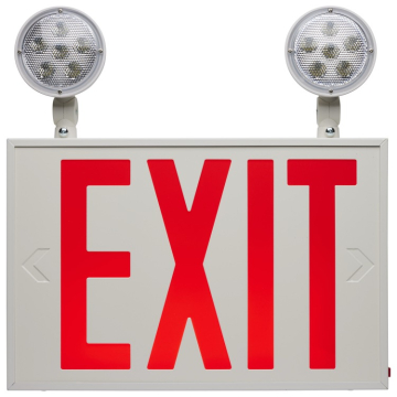 SATCO|NUVO Combination Red LED Exit Sign/Emergency Light - 90min Ni-Cad backup - 120-277V - Dual Head - Single/Dual Face - Universal Mounting - NYC Approved