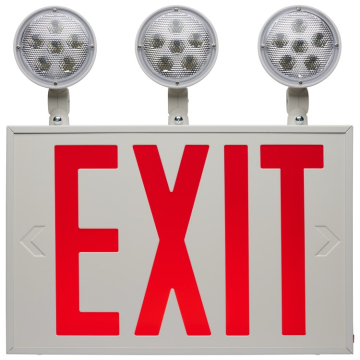 SATCO|NUVO Combination Red LED Exit Sign/Emergency Light - 90min Ni-Cad backup - 120/277V - Tri Head - Single/Dual Face - Universal Mounting - NYC Approved