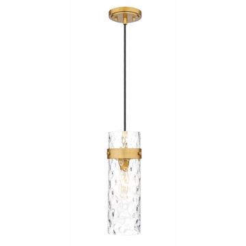 Z-Lite Fontaine 5" 1-Light Pendant - 120V - Rubbed Brass / Clear Waterglass