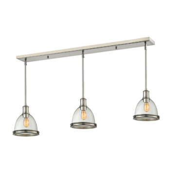 Z-Lite Mason 8" 3-Light Linear Chandelier - 120V - Brushed Nickel / Clear Seedy