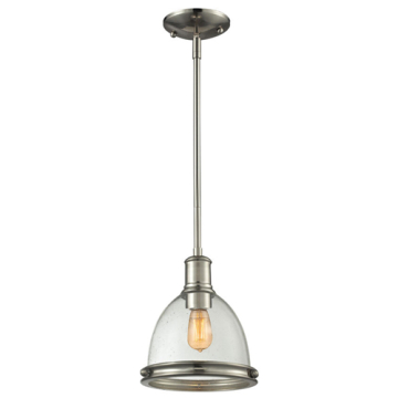 Z-Lite Mason 8" 1-Light Pendant - 120V - Brushed Nickel / Clear Seedy