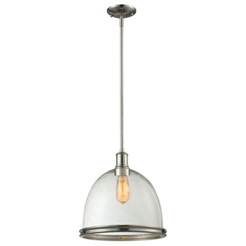 Z-Lite Mason 13" 1-Light Pendant - 120V - Brushed Nickel / Clear Seedy