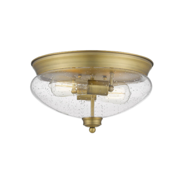 Z-Lite Amon 2-Light Flush Mount - 120V - Heritage Brass / Clear Seedy