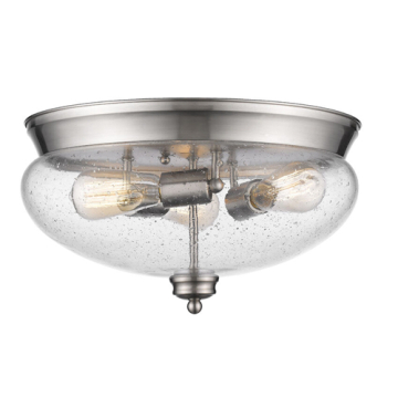 Z-Lite Amon 3-Light Flush Mount - 120V - Brushed Nickel / Clear Seedy
